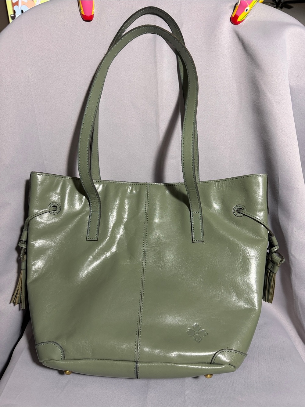Patricia Nash Olive Green Leather Tote with Tassel Details